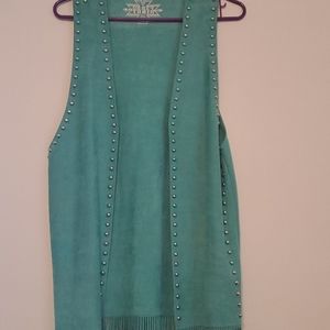 Turquoise suede long fringe vest